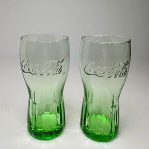 Coca-Cola Green Glass Tumblers | Set of 2 | Embossed Logo | Retro Style